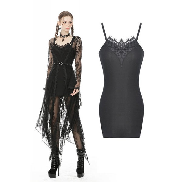Dark In Love Gothic Halter Slim kjole i sort vist alene og stylet i et outfit.