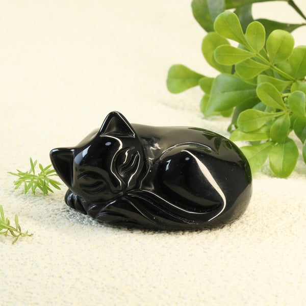 Sovende kat obsidian 5 x 3 cm