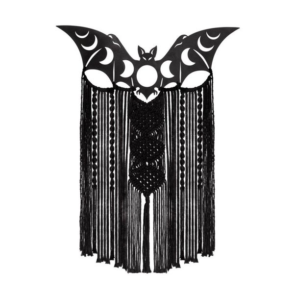 Alchemy Lunaeca makram&eacute; v&aelig;gdekoration 66 cm med flagermus og trippelm&aring;ne